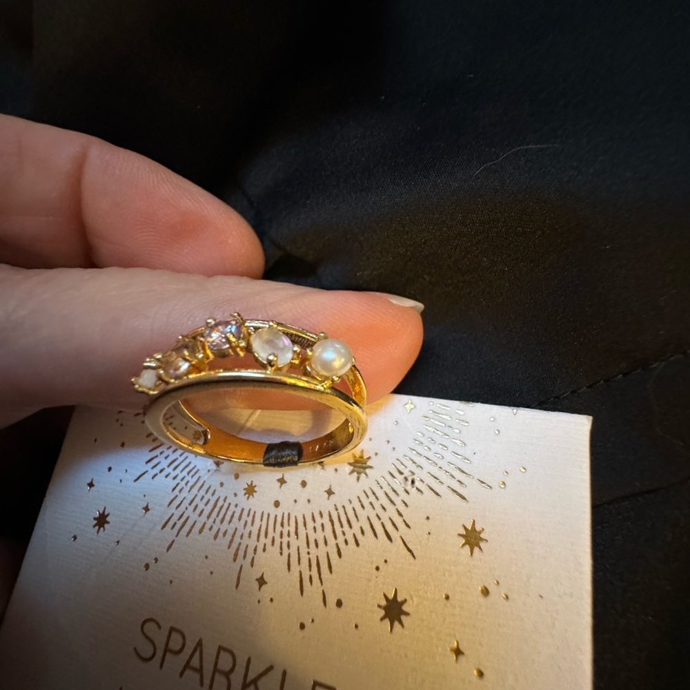 NWT Ring w variety of gems & Pearl Sz 9 14k gold flash plated & cubic zirconia - Picture 2 of 10